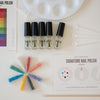 Mixify Beauty DIY nailpolish kit components, uncolored bottles, micas, pallette, color chart, how to