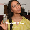 Asia Monet Ray holding Mixify Beauty perfume bottle at the Golden Globe gifting event